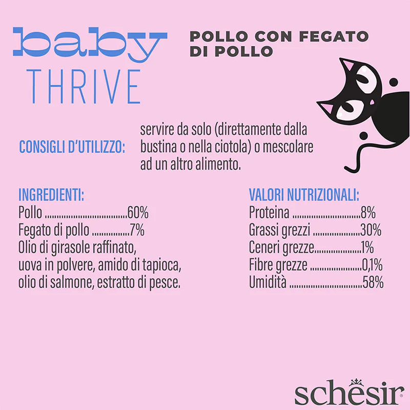 Schesir Baby Thrive Pollo con Fegato in Crema 20x8g - Umido per Gatto Schesir Baby Thrive Pollo con Fegato in Crema 20x8g - Umido per Gatto